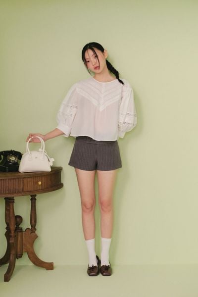  Áo tay dài ly tăm White Gauze Loose Puff 