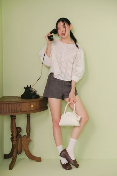  Quần shorts sọc Charcoal Cotton Striped High Waist Shorts 