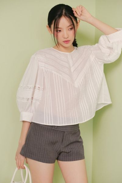  Quần shorts Pinstripe High Waist 