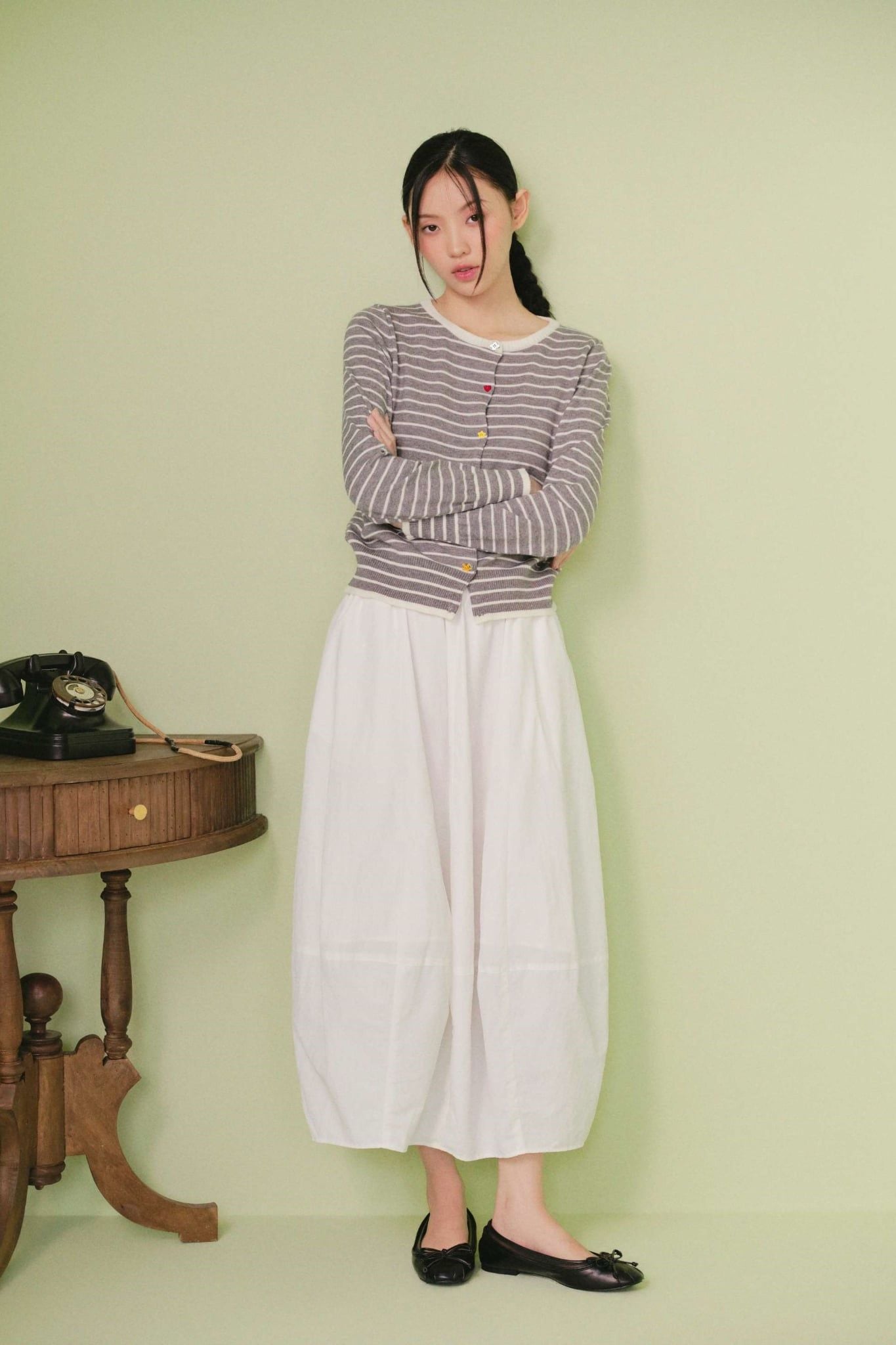 Áo cardigan White Knit Striped Buttoned Cardigan