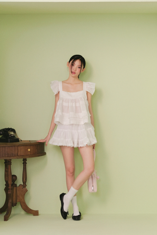 Chân váy dáng ngắn xòe White Lace Tiered Flared Mini Skirt