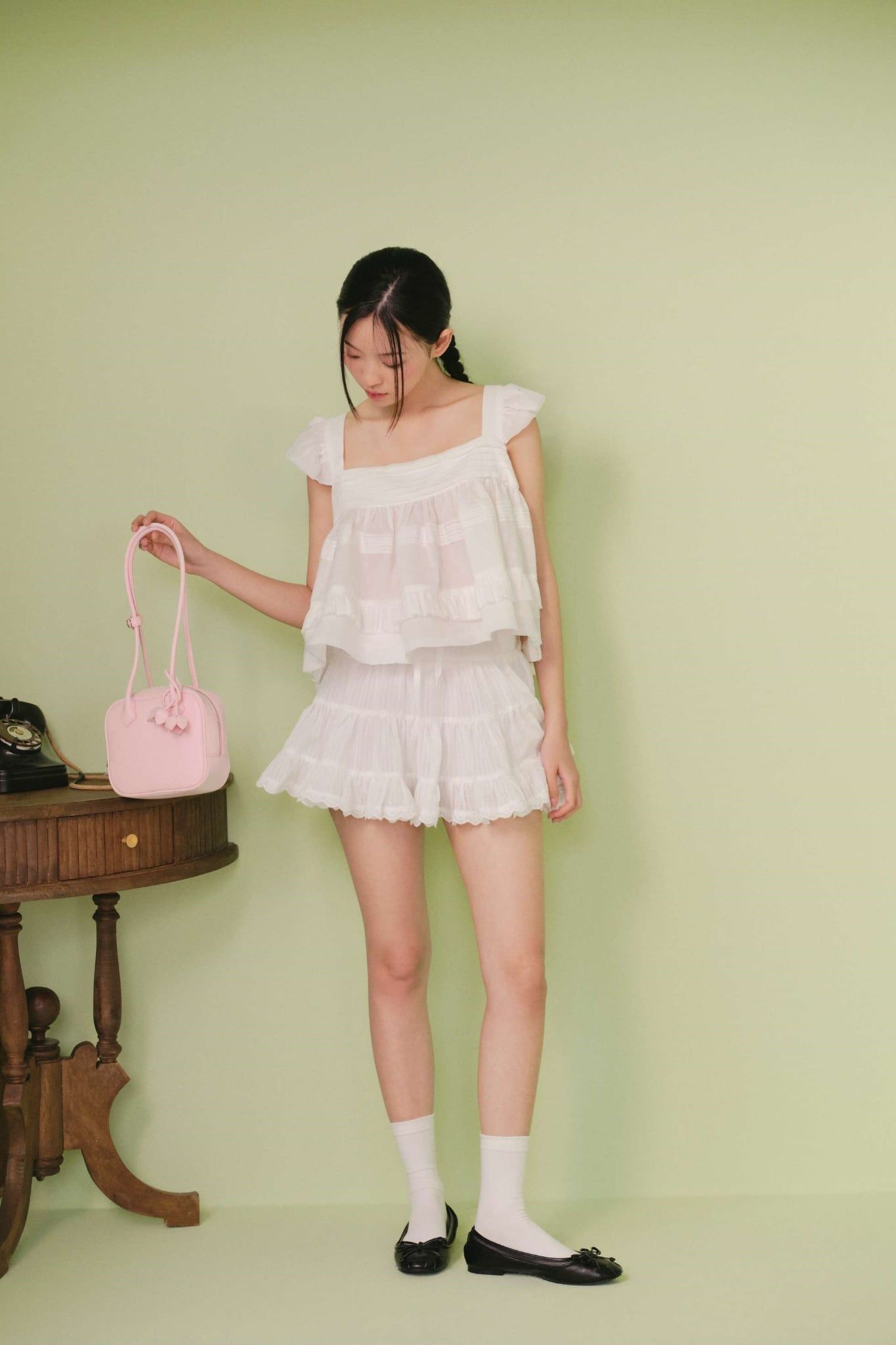 Áo babydoll cánh tiên White Cotton Lace Trim Babydoll Top