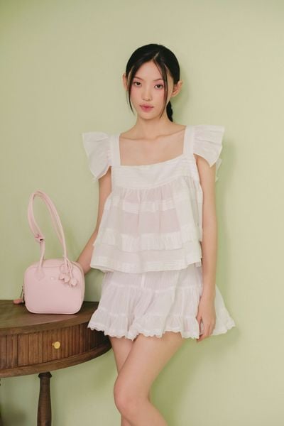  Chân váy dáng ngắn xòe White Lace Tiered Flared Mini Skirt 