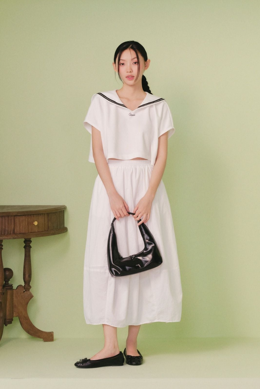 Áo sailor White Cotton Sailor Crop Top
