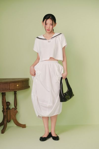  Áo sailor White Cotton Sailor Crop Top 