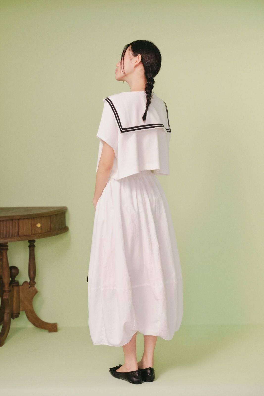Áo sailor White Cotton Sailor Crop Top