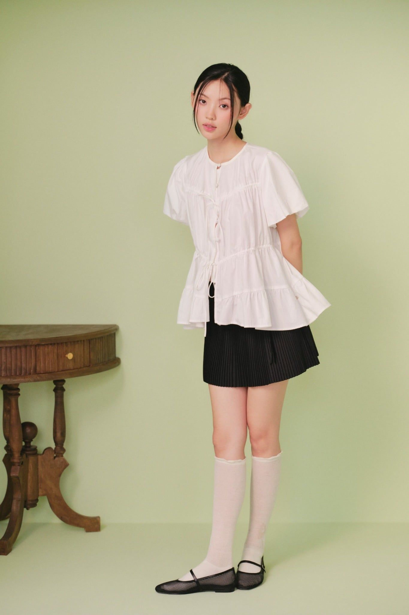 Áo Drawstring Ruffle Babydoll Shirt nhiều màu