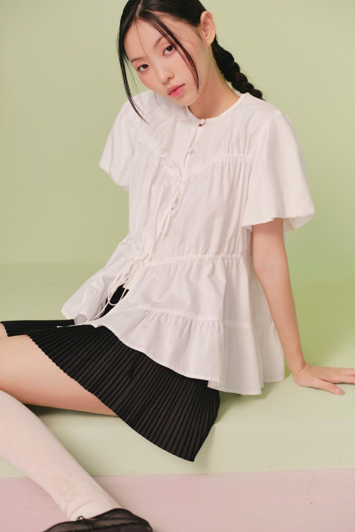Áo Drawstring Ruffle Babydoll Shirt nhiều màu