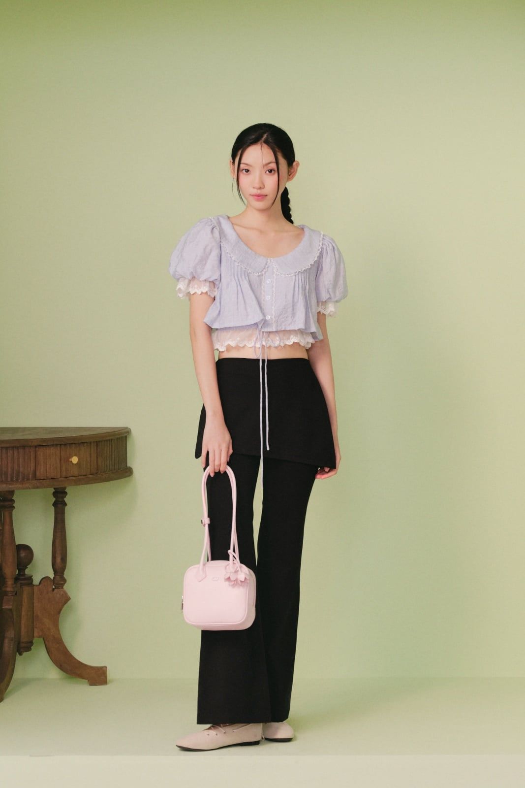 Áo kiểu croptop Blue Chiffon Puff Crop
