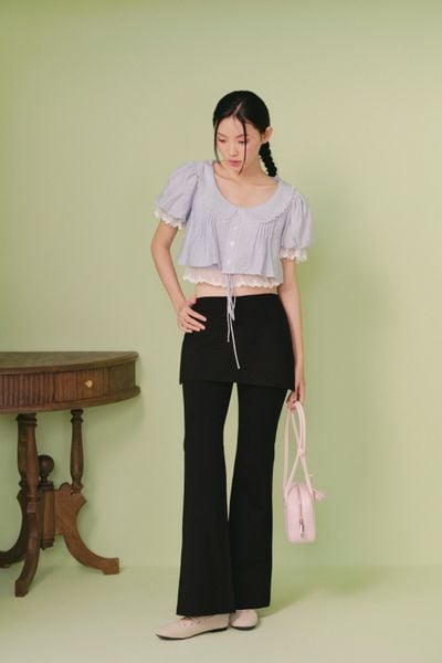  Áo kiểu croptop Blue Chiffon Puff Crop 