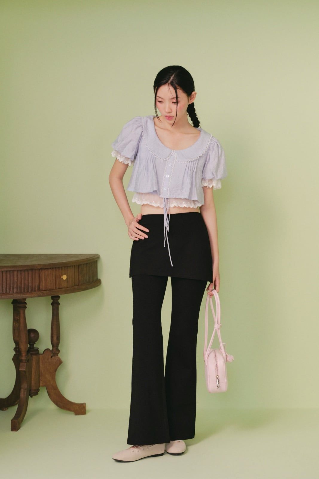 Áo kiểu croptop Blue Chiffon Puff Crop
