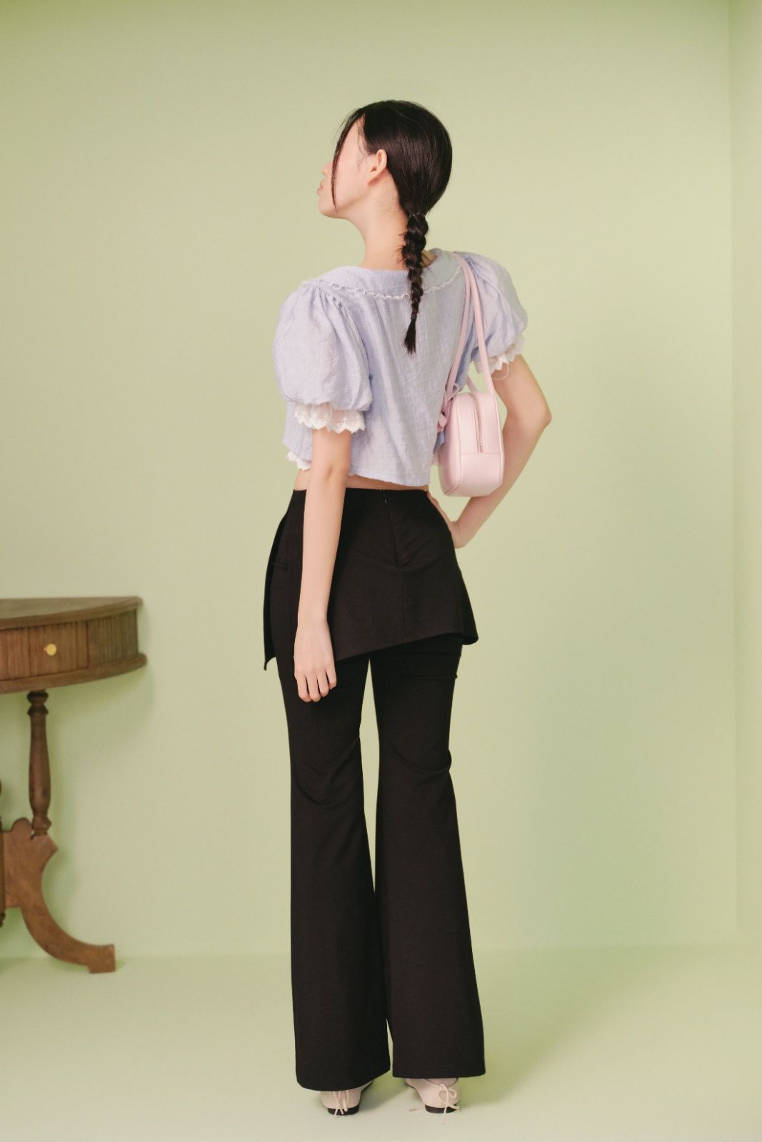 Áo kiểu croptop Blue Chiffon Puff Crop