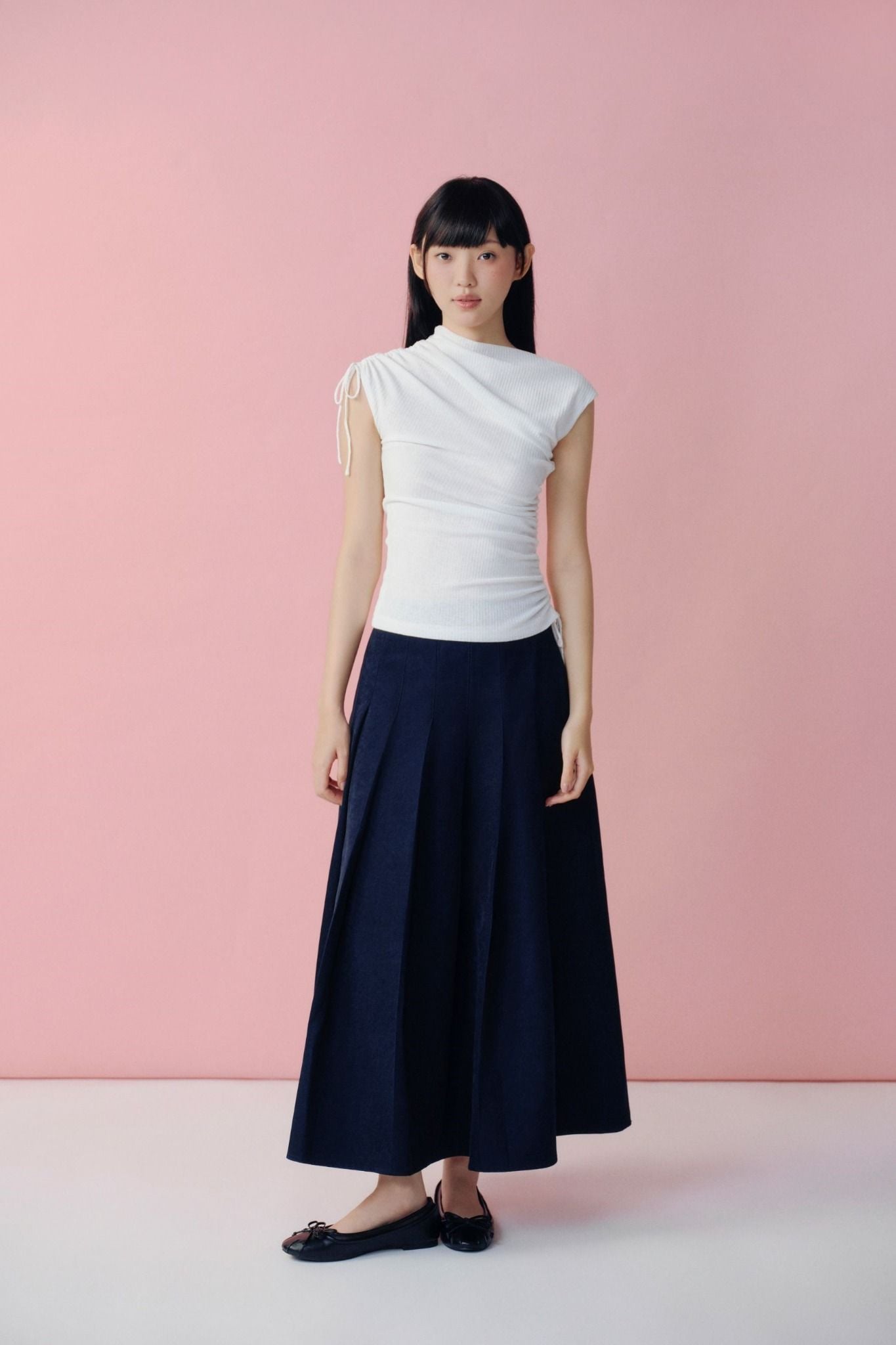 Áo kiểu White Draped Cap Sleeves Top