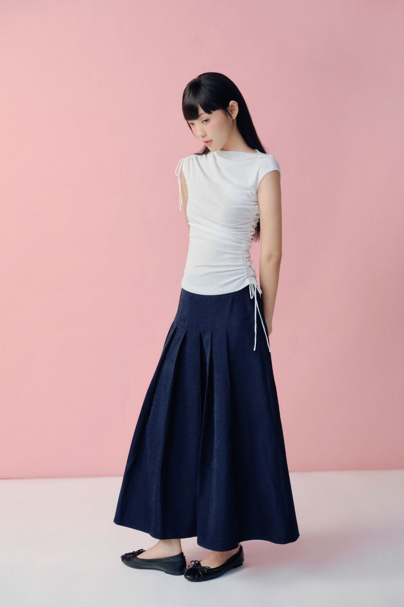 Áo kiểu White Draped Cap Sleeves Top