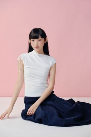 Áo kiểu White Draped Cap Sleeves Top