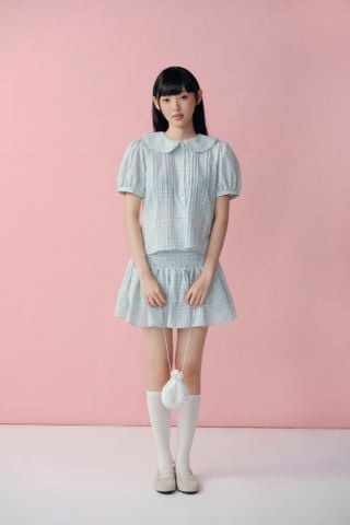 Áo babydoll cổ sen Green Puff Sleeve Collar Shirt