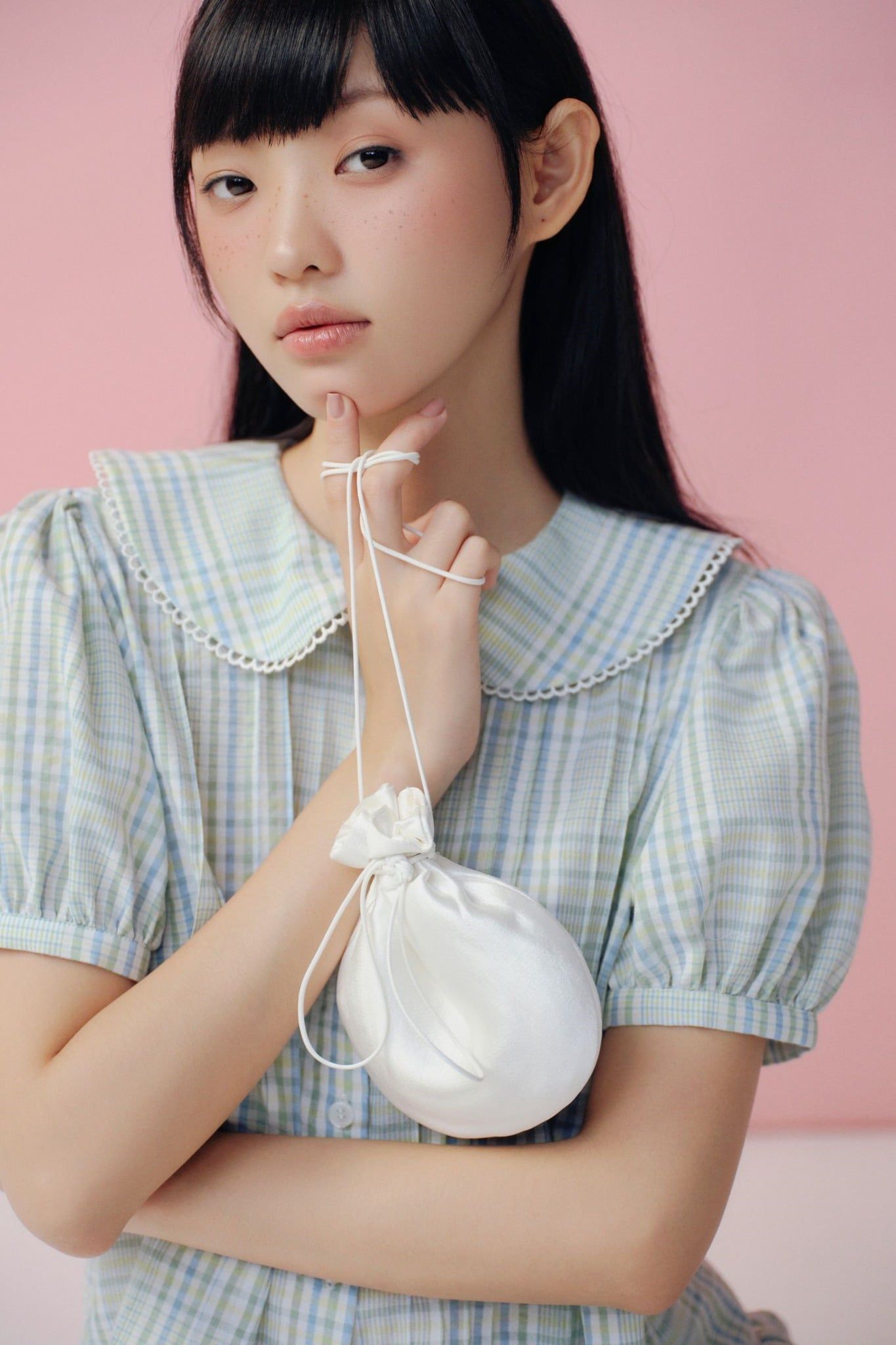 Áo babydoll cổ sen Green Puff Sleeve Collar Shirt