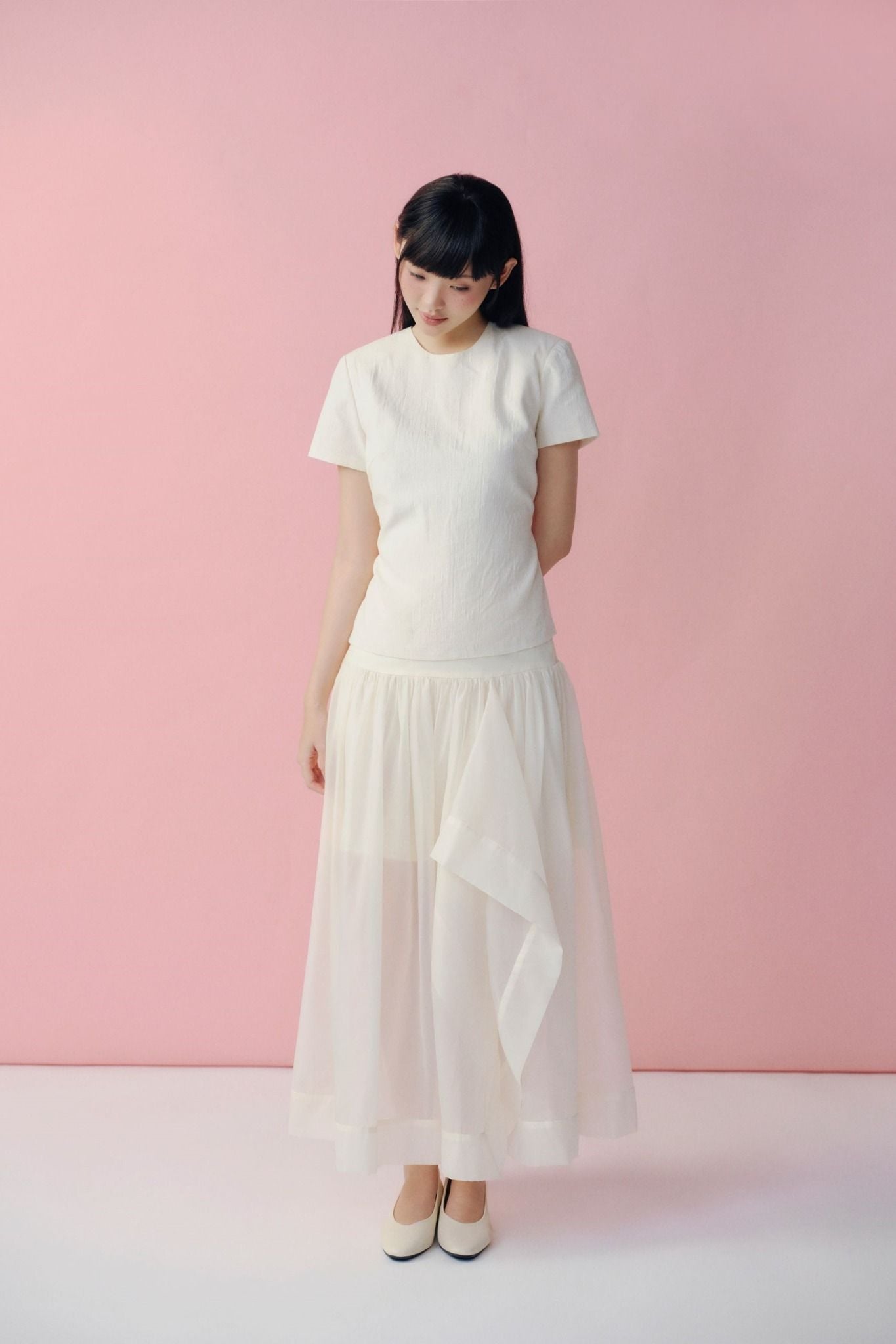 Set áo và chân váy Cream Chiffon Layered Set
