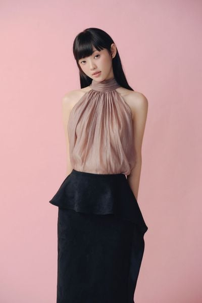  Áo kiểu Brown Chiffon Halter Flowy Top 