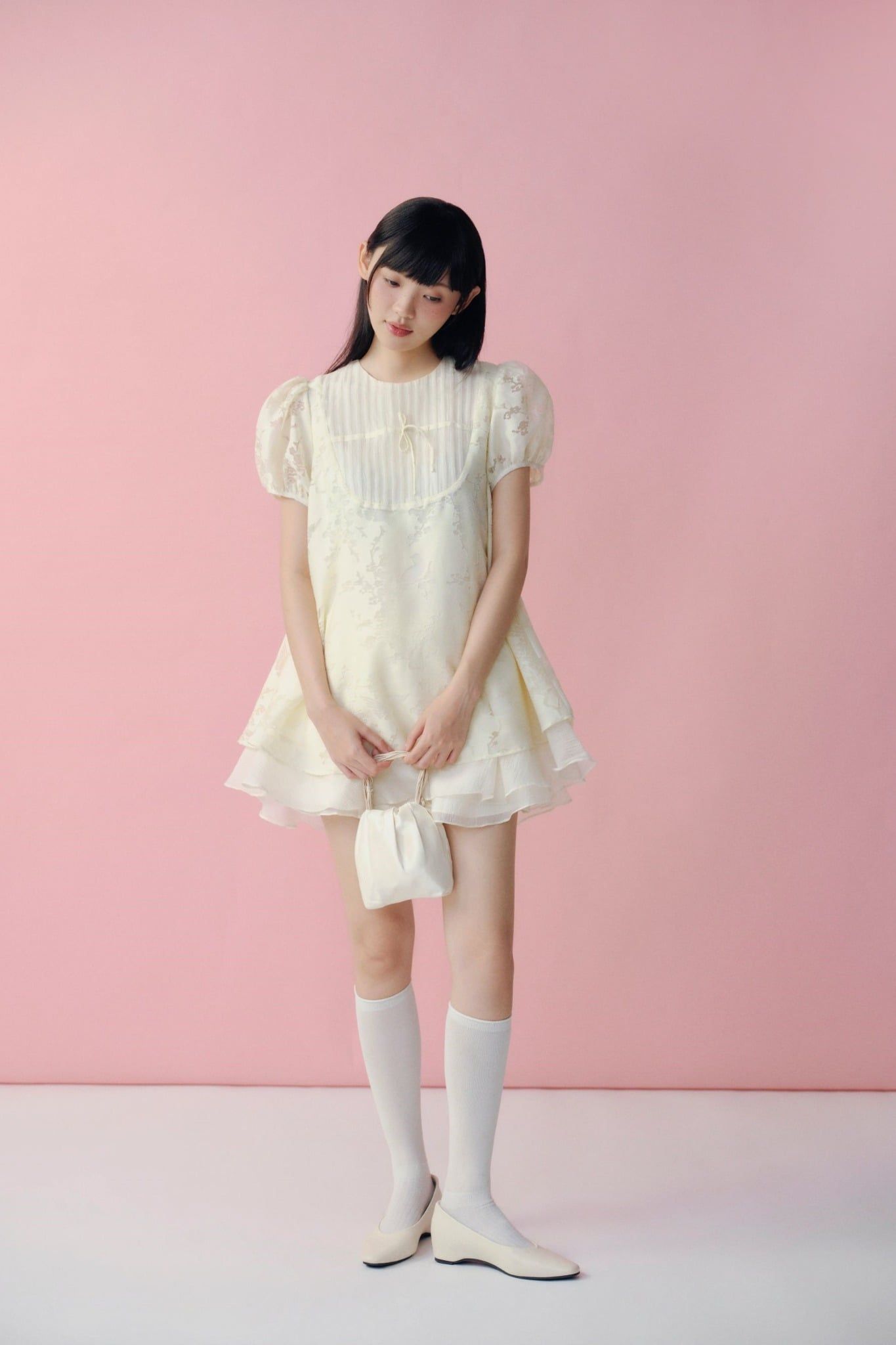 Váy babydoll Butter Fleur Puff Sleeve Layered Mini Dress