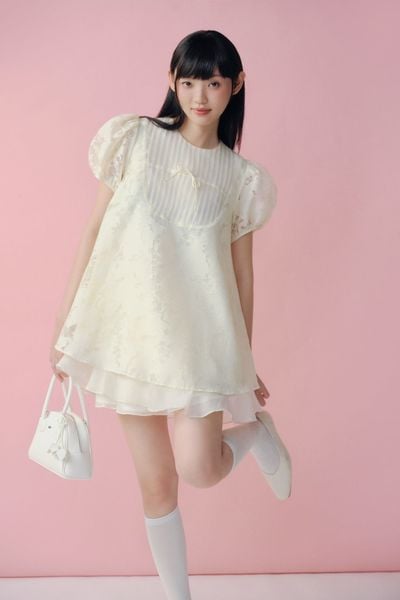  Váy babydoll Butter Fleur Puff Sleeve Layered Mini Dress 