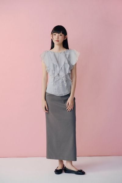  Áo kiểu Grey Chiffon Soft Frill Top 