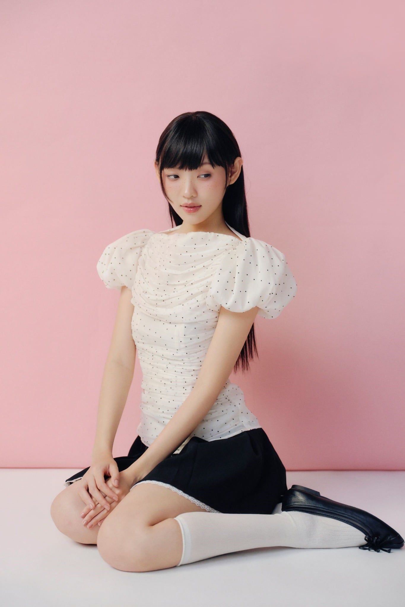 Áo kiểu Ivory Sheer Dot Puff Sleeves Top