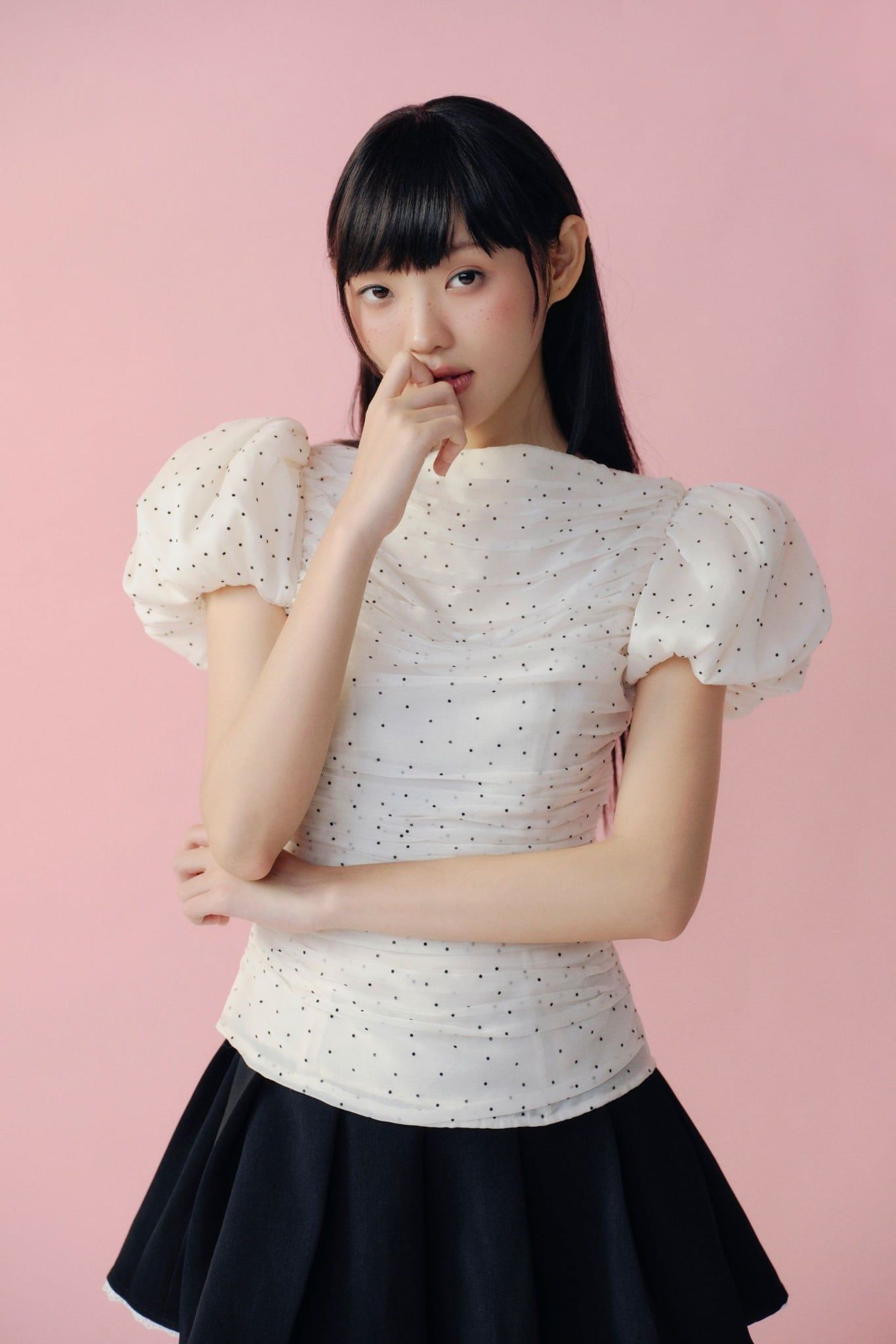 Áo kiểu Ivory Sheer Dot Puff Sleeves Top