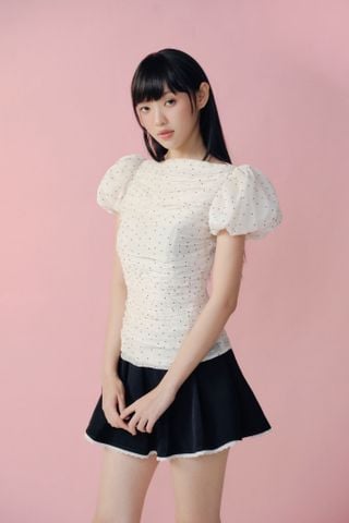 Áo kiểu Ivory Sheer Dot Puff Sleeves Top