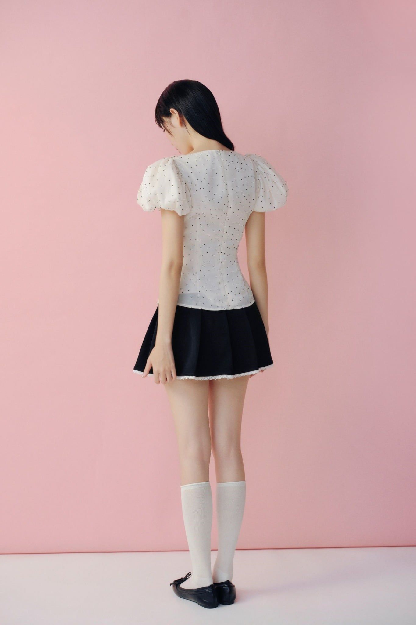 Áo kiểu Ivory Sheer Dot Puff Sleeves Top