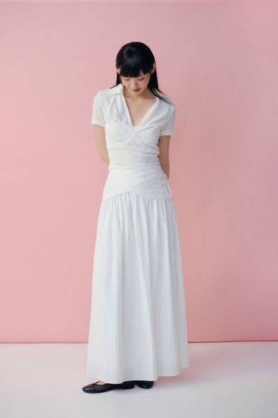  Áo kiểu White Lace Vneck Short Sleeves Top 