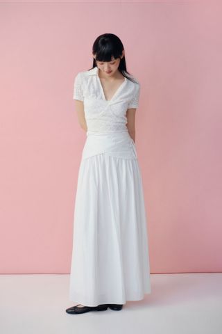 Áo kiểu White Lace Vneck Short Sleeves Top