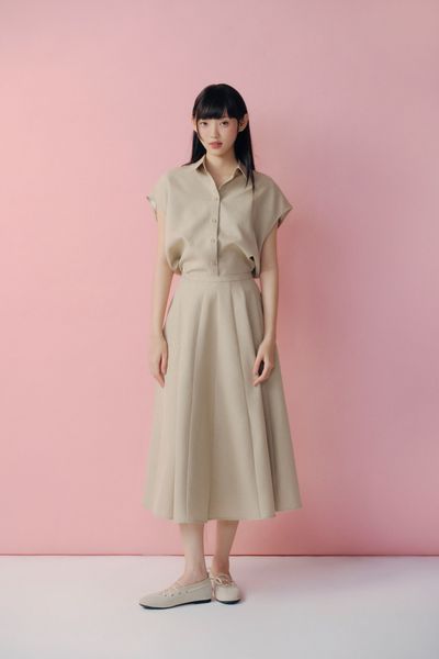  Set áo và chân váy Beige Tie Neck Midi Set 