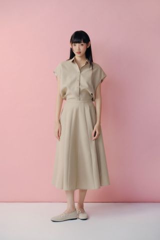 Set áo và chân váy Beige Tie Neck Midi Set