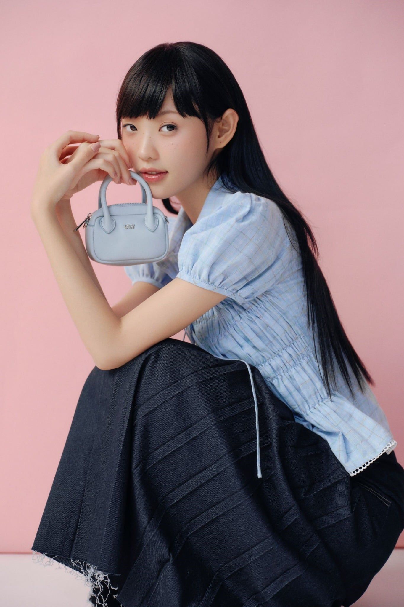 Áo kiểu cổ sen Blue Puff Smocked Peplum Shirt