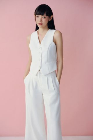 Áo vest có nút White V Neck Buttoned Vest Top