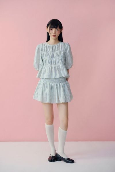  Set áo babydoll và chân váy Striped Ruffled Puff Sleeve Set nhiều màu 