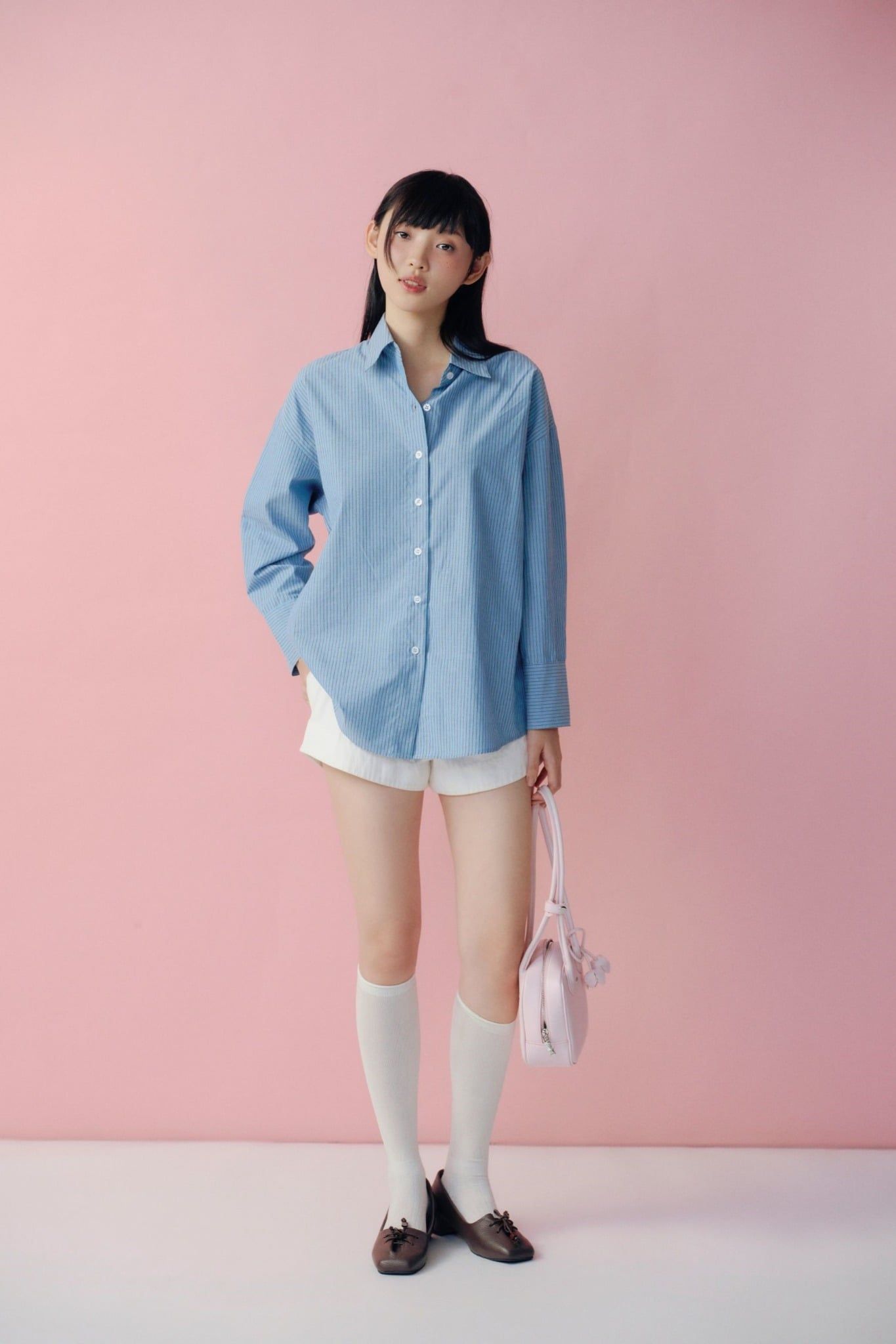 Áo sơ mi Muted Blue Cotton Striped Long Sleeves Shirt