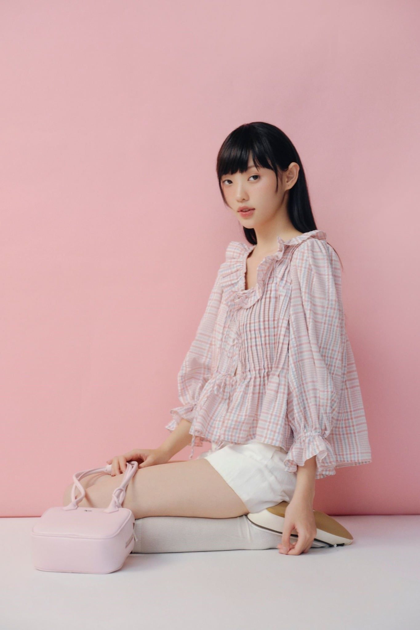 Áo babydoll Pink Cotton Ruffled Tie Front Shirt