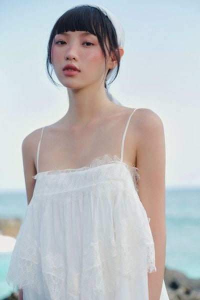  Áo 2 dây phối ren Lace Chiffon Cami Ruffled Top nhiều màu 