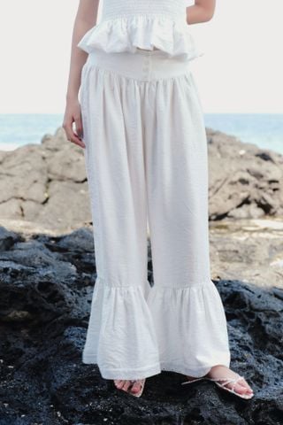 Quần cotton dáng dài White Cotton Wide Leg Pants
