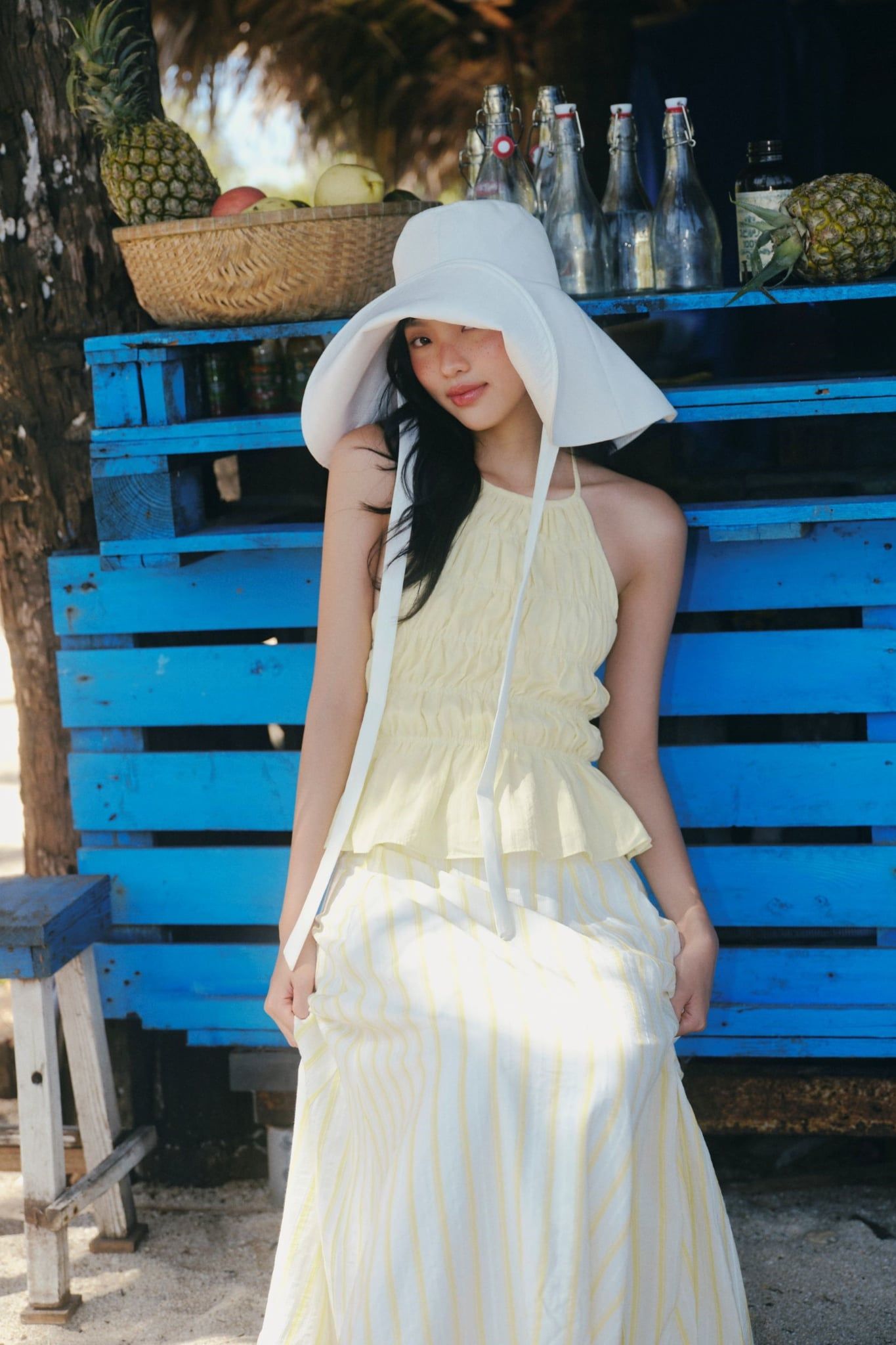 Chân váy dài Yellow Striped High Low Maxi Skirt