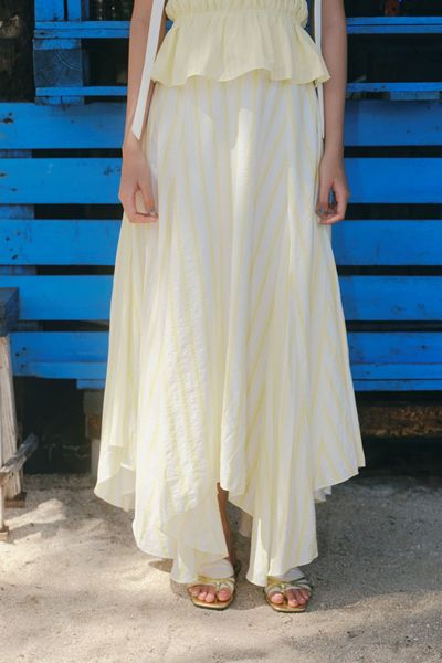  Chân váy dài Yellow Striped High Low Maxi Skirt 
