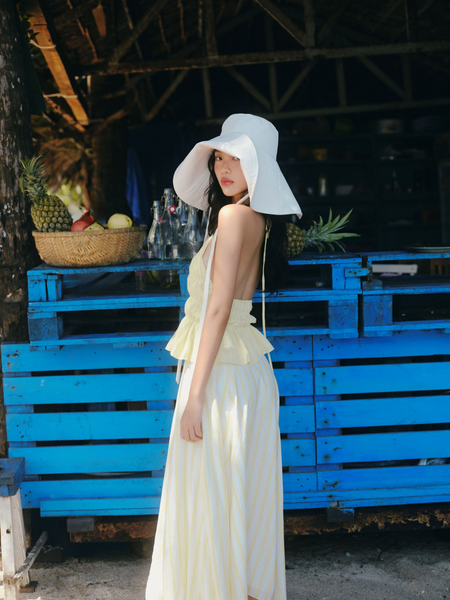  Chân váy dài Yellow Striped High Low Maxi Skirt 