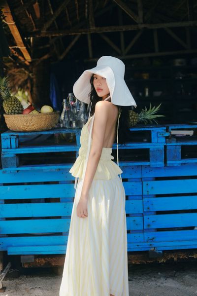  Chân váy dài Yellow Striped High Low Maxi Skirt 