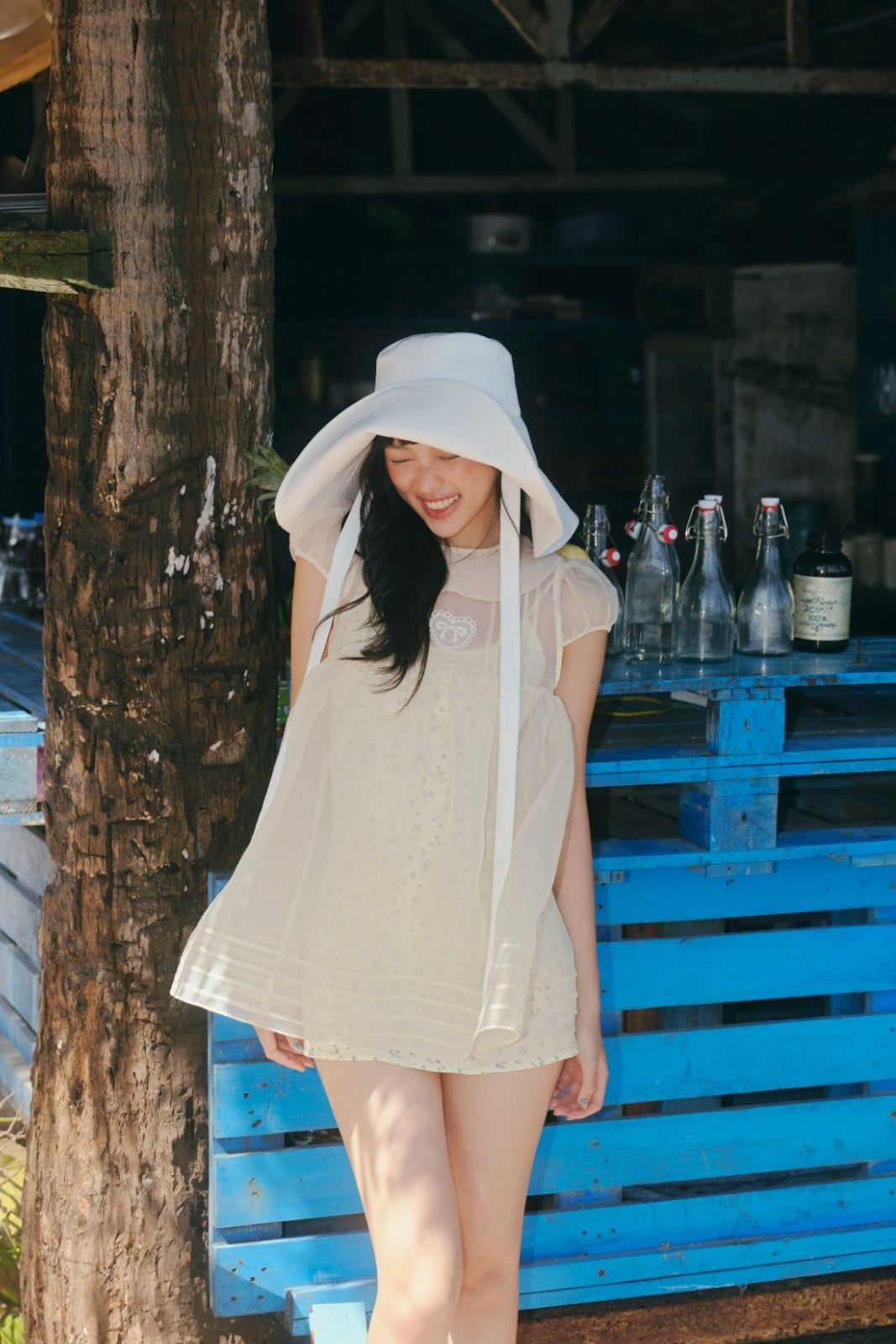 Set voan hai dây Cream Fleur Chiffon Layered Puff Mini