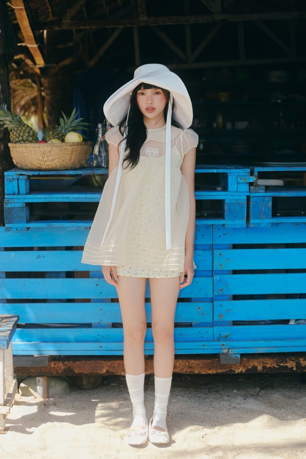 Set voan hai dây Cream Fleur Chiffon Layered Puff Mini