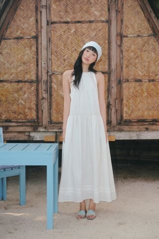 Váy suông trơn White Gauze Sleeveless Maxi Dress