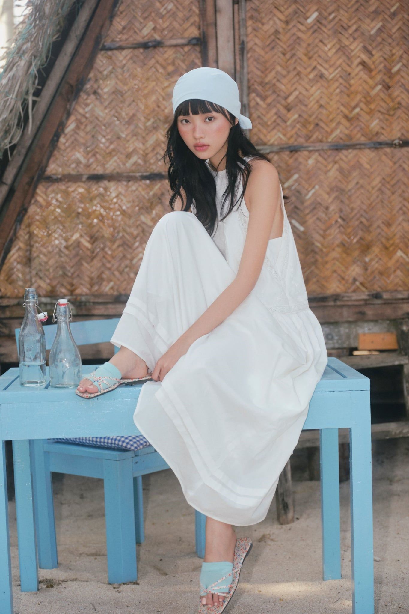 Váy suông trơn White Gauze Sleeveless Maxi Dress