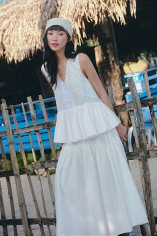 Chân váy dài White Gauze Loose Maxi Skirt